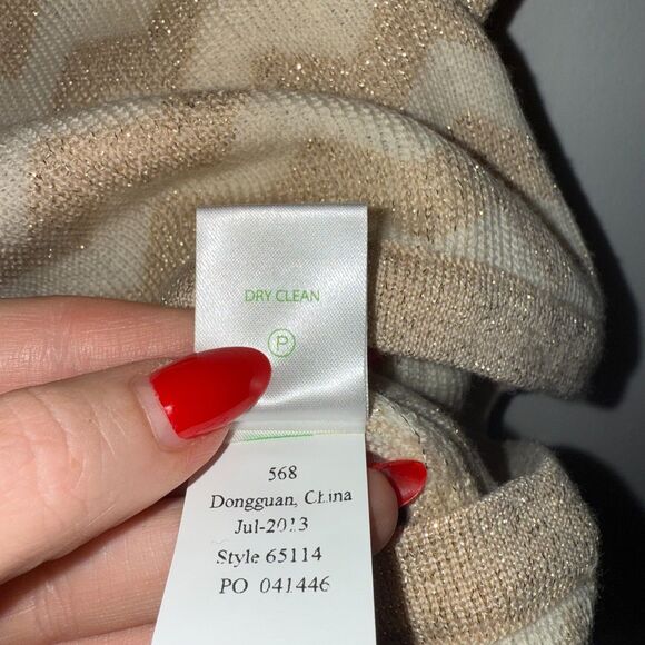 Lilly Pulitzer Sydney Chevron SS Merino Wool Blend Sweater - Gold/Ivory S - Picture 6 of 6